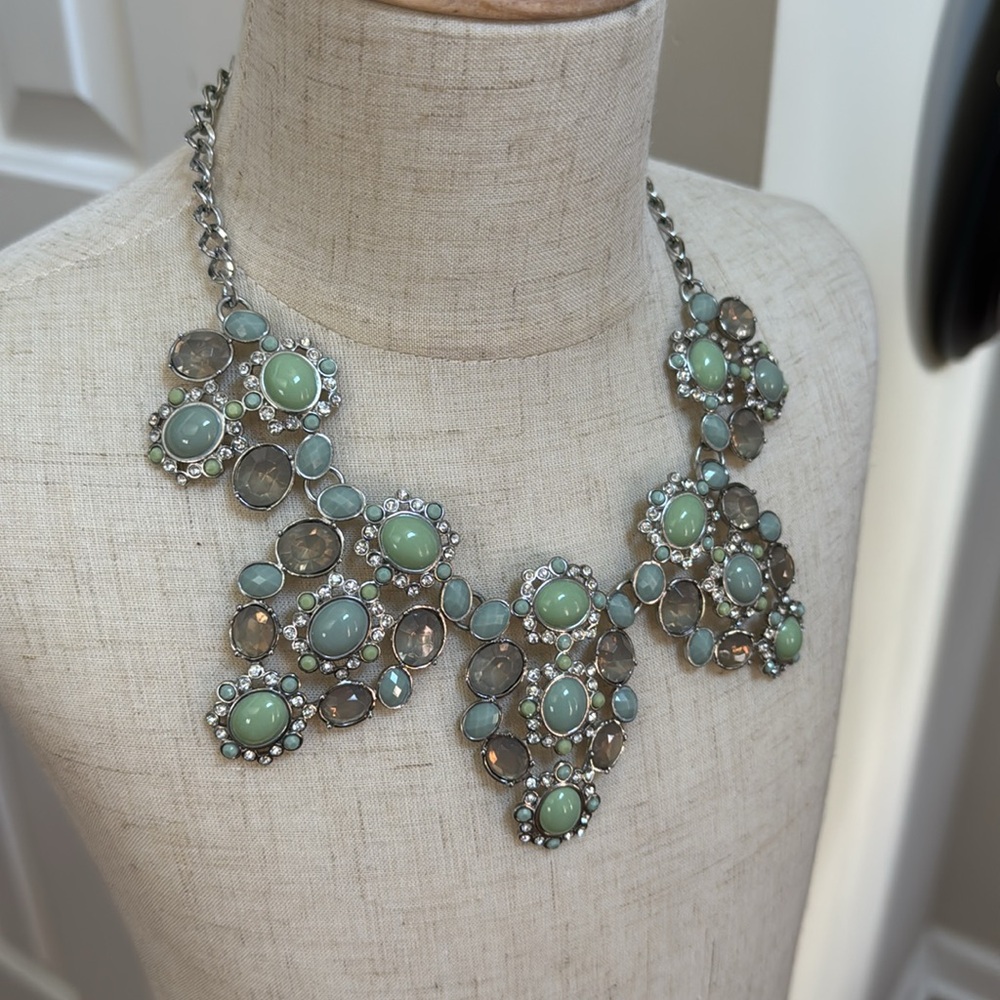 Statement Necklace in pastel and diamond like stones: silver color hardware